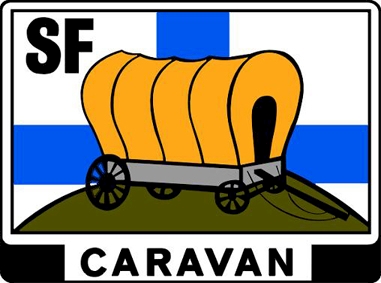 SF-Caravan ry:n logotarra, sfc-tarra 9,6 x 7,4 cm